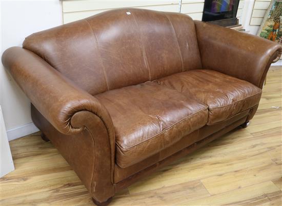 A modern brown leather 2 seater sofa, W.200cm